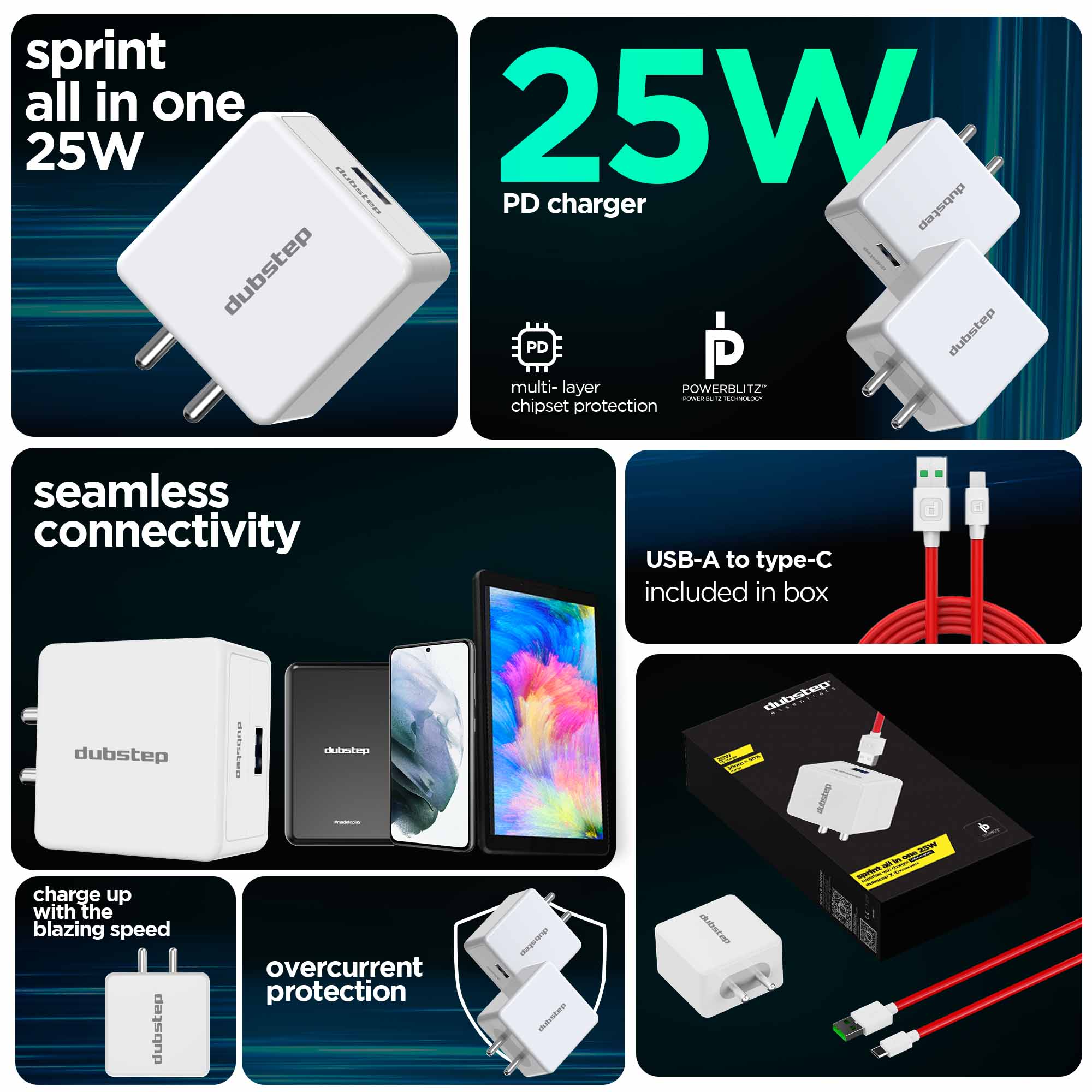 Sprint All In One 25W 5A Fast Charging Adapter with Cable (USB To Type-C) - Image 3
