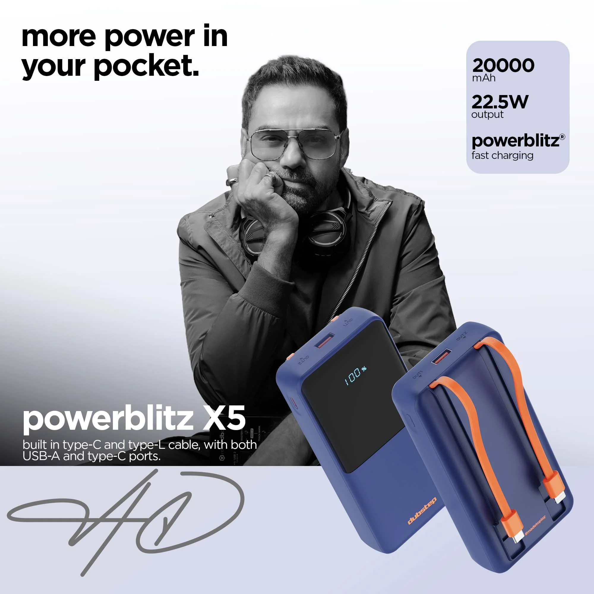 Powerblitz X5 built-in type-C and type-L cables, with both USB-A and type-C ports - Image 13
