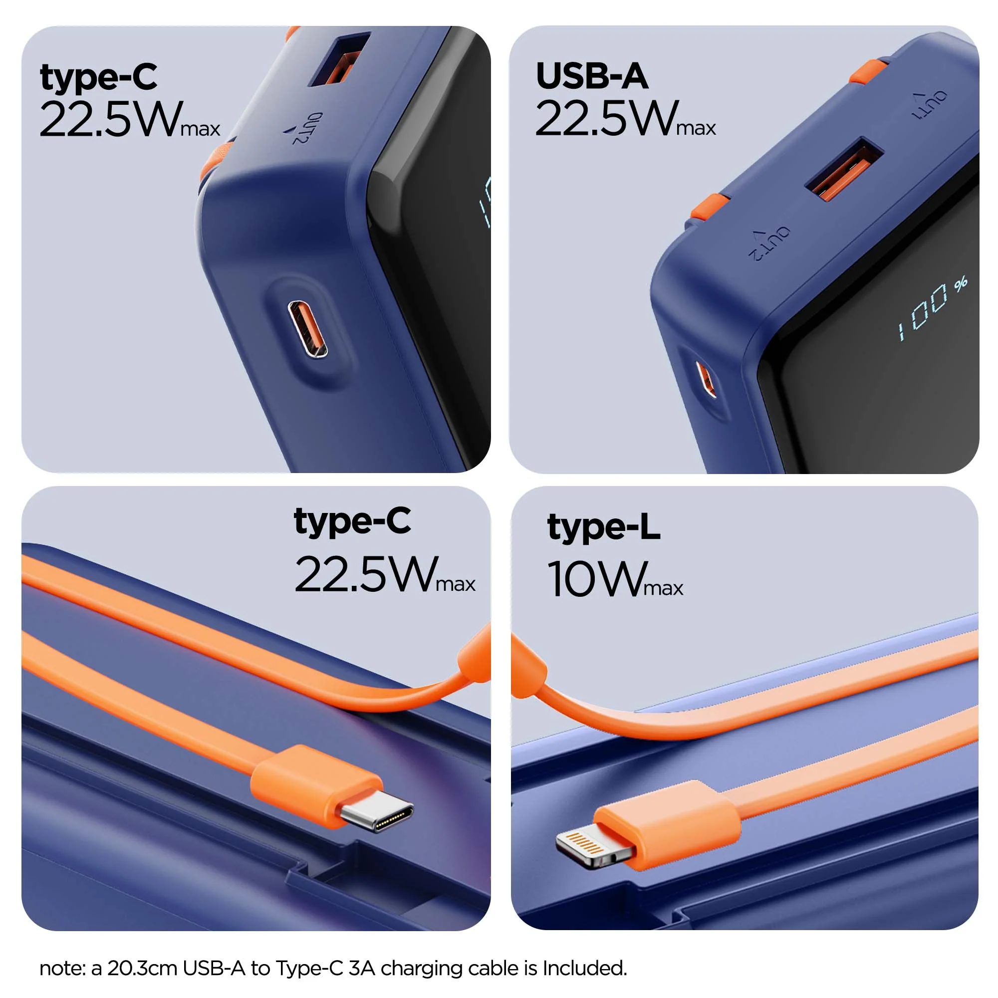 Powerblitz X5 built-in type-C and type-L cables, with both USB-A and type-C ports - Image 16
