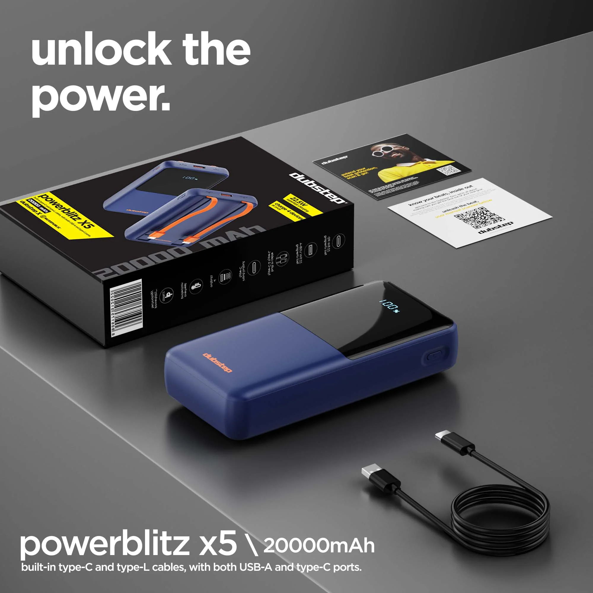 Powerblitz X5 built-in type-C and type-L cables, with both USB-A and type-C ports - Image 22