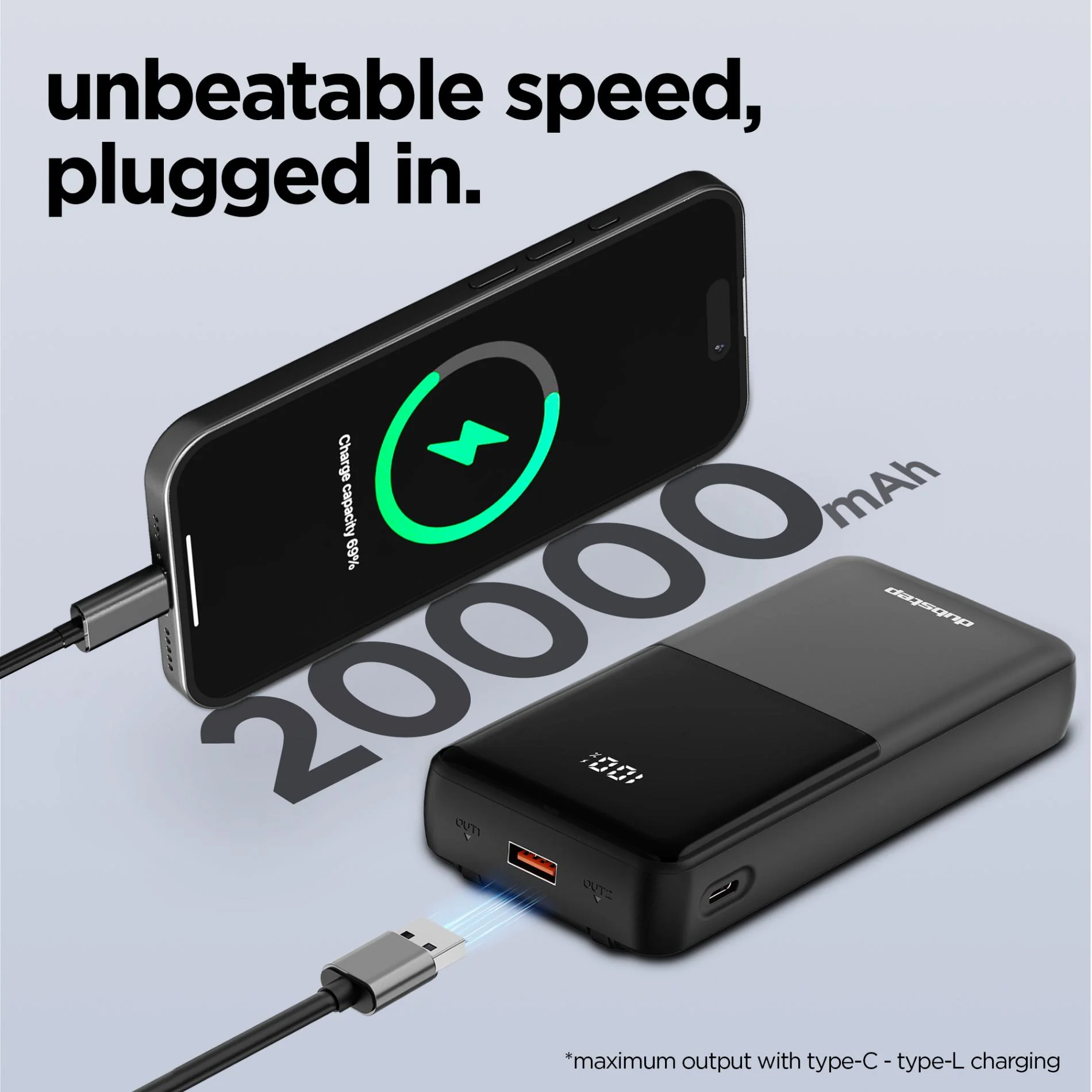 Powerblitz X5 built-in type-C and type-L cables, with both USB-A and type-C ports - Image 6